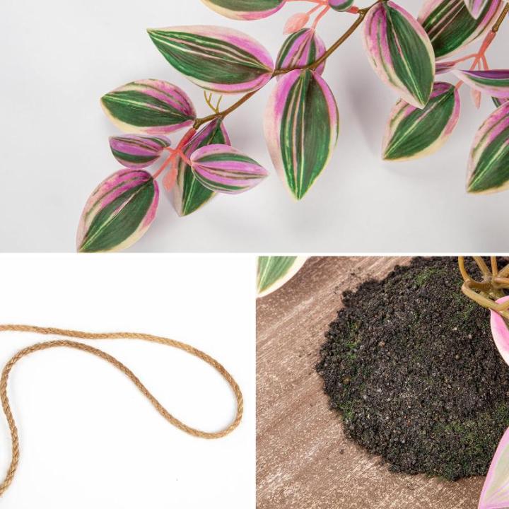 Kunstplant als echte kunstmatige tradeskantie, hangplant, decoratieve plant met houten plaat, hoogte 84 cm, voor muur, veranda, café, trap, tuin, huisdecoratie