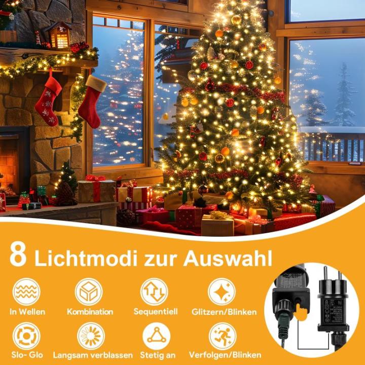 Lichtsnoer kerstboom met ring en topper ster, 400 leds, kerstverlichting, warmwit, 2 m x 16 strengen, 8 modi, waterdichte kerstverlichting, binnen en buiten, voor Kerstmis