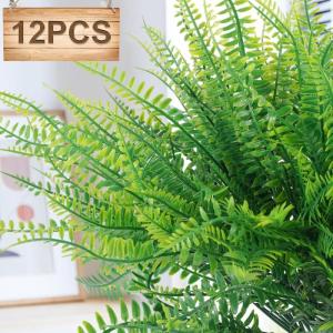 12 Stück Künstliche Pflanzen 40cm Künstliche Boston Farn Greenery Sträucher Outdoor UV beständige Kunststoff Pflanzen für Zuhause Fenster Garten Terrasse Wege Veranda Dekorat