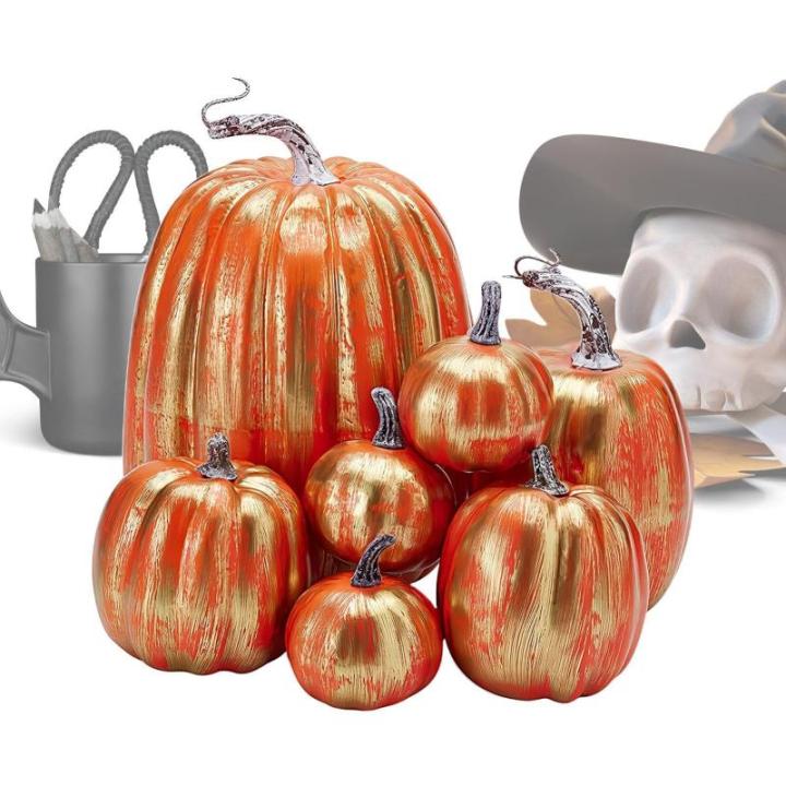 Herbstkürbisse, 7 Stück Künstliche Kürbisse, Schaumstoff, Herbstkürbis für Ernte, Herbs_t, Tisch, Zuhause, Garten, Erntedankfest, Halloween, Party-Dekoration