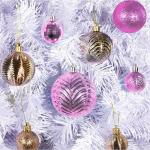 roze kerstbalornamenten voor kerstversiering - 36 stuks kerstboom onbreekbare ornamenten met ophanglus voor vakantie- en feestdecoratie (combo van 6 stijlen in 3 maten)