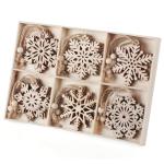 Homewit Houten hanger sneeuwvlokken boomversiering, 18 stuks kerst houten kerst hangende ornamenten kerstboomversiering met jute touw voor kerstboom - 7 cm