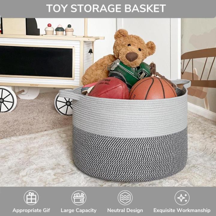 XXL grote wasmand, opbergmand voor kinderkamer, wasmand voor kinderen, mand voor dekens, babyspeelgoed, gevlochten mand, 55 x 35 cm, grijs