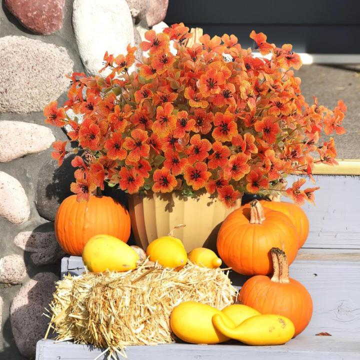 Kunstbloemen, herfst, 8 bundels kunstbloemen, herfstdecoratie, kunstbloemen, herfst, balkonplanten, zijden bloemen, herfsttakken, herfstdecoratie voor binnen en buiten, tuin, tafel