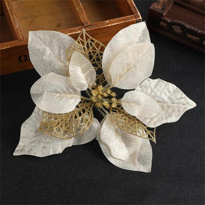 Glitzer Weihnachtsblumen Weihnachtsstern, Kunstblumen Weihnachten, Weihnachtsbaum Blumen Gold,DIY Simulation Blume Weihnachtssterne Blumen KüNstliche Spitzen Mit Clips (Gold,20 St