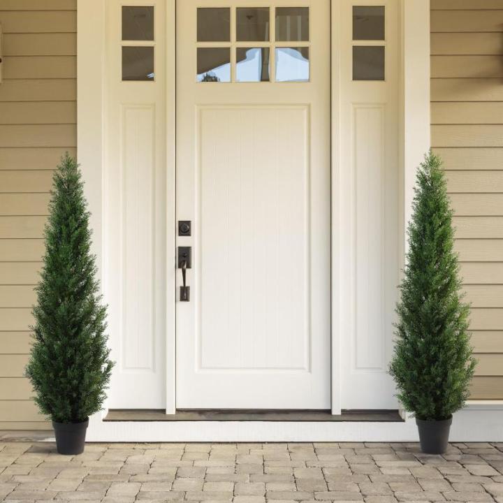 , grote cederboom, 155 cm, als echt in pot, kunststof, buitendecoratie, verpakking van 2 stuks