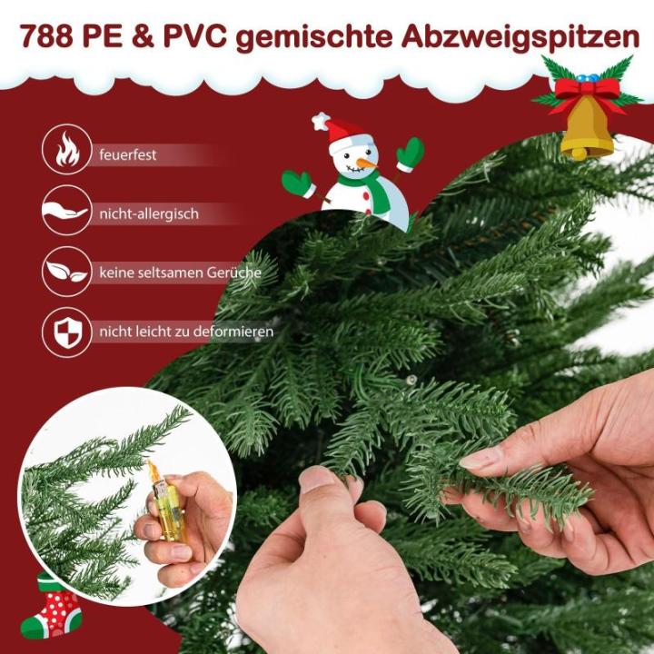 180 cm kunstkerstboom verlicht, scharnierende kerstboom met 8 lichtstanden, 280 warmwitte LED-lampjes, 788 takuiteinden van PE & PVC, dennenboom, kunstkerstboom, groen