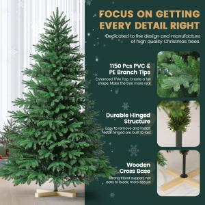 Nordmann Kunstkerstboom, pvc en PE, 210 cm, met houten standaard, moeilijk ontvlambare automatische kerstboom, natuurgetrouwe kunstkerstboom