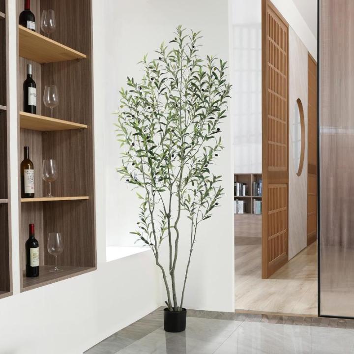 Kunstolijfboom, 210 cm, kunstplant olijfboom met natuurlijke houten stam en levensechte vruchten voor thuis- en kantoordecoratie, grote voor binnen, 1 verpakking