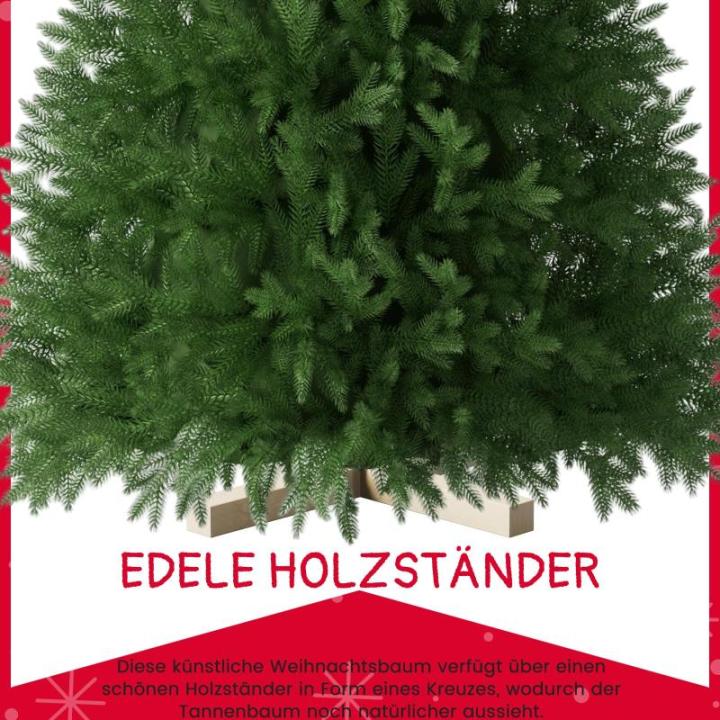Abin Kunstkerstboom, met 950 takken en houten standaard, buigbaar 355 PE spuitgegoten en 595 pvc-naalden, moeilijk ontvlambaar, opvouwbare dennenboom voor eenvoudige montage, hoogt