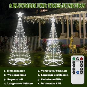 Kerstboom, metaal, grote kegelvorm, 250 leds, lichtboom, 8 modi, timer, waterdicht, kerstverlichting, buitenverlichting, kerstverlichting voor tuin, balkon, kerstdecoratie buiten, 