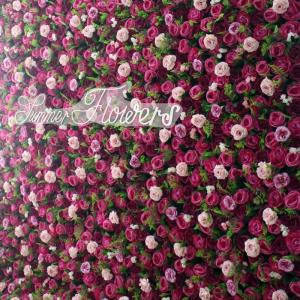 Lila Rosenblüten-Wand, Grünes Blatt, Blumenarrangement, Blumen-Wandpaneel-Set, Künstliche Wandblumen-Hintergrund, 3D-Seiden-Hortensien-Rosen-Blumenpaneel Für Fotohintergrund, Z