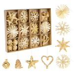 Strohsterne Christbaumschmuck 46-teiliges,Weihnachtsbaumschmuck Stroh mit Natürlichen Akzenten,Handgemacht Weihnachtsbaum Deko aus Stroh mit Schöner Box,Dekoration für Weihnacht
