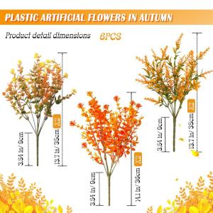 Herfstbloemen, kunstmatige eucalyptus, decoratie, 6 bundels kunstbloemen, herfstbloemen, herfstboeket, kunstbloemen, herfstdecoratie, herfsttakken, oranje, voor binnen en buiten, b
