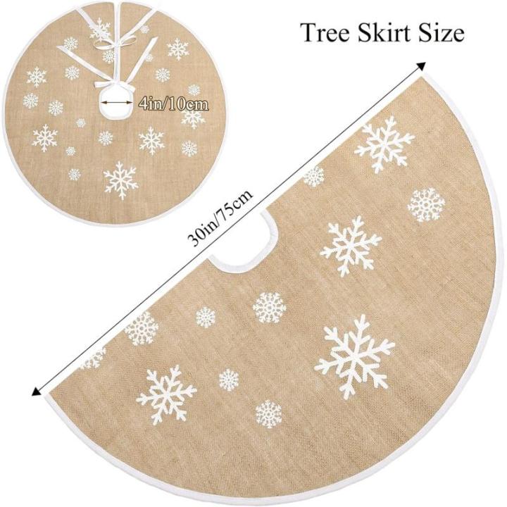 Kerstboomrok, witte sneeuwvlok, bedrukt, hennepdoek, kerstboomtapijt, ornamenten, decoratie voor Kerstmis (75 cm/30 inch)