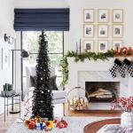 Kerstboom met standaard, 1,5 m, opvouwbare pop-up kerstboom met pailletten voor Halloween, Kerstmis, feestbenodigdheden, huisdecoratie, zwart