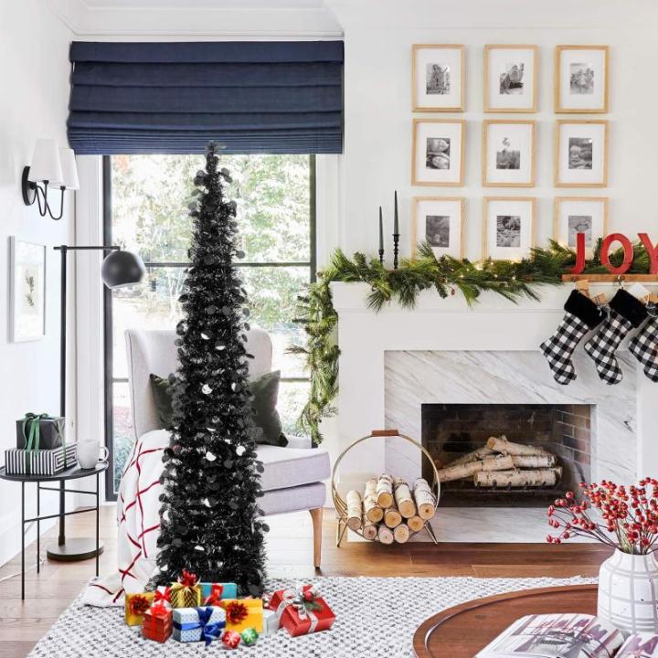 Kerstboom met standaard, 1,5 m, opvouwbare pop-up kerstboom met pailletten voor Halloween, Kerstmis, feestbenodigdheden, huisdecoratie, zwart