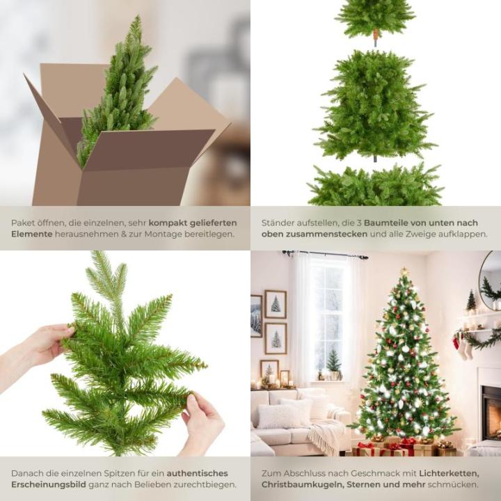 Künstlicher Weihnachtsbaum, naturgetreuer Tannenbaum künstlich mit Spritzguss- und PVC-Nadeln, biegbare Tannenzweige, pflegeleicht, Weihnachtsbaum künstlich als Weihnachtsdeko -