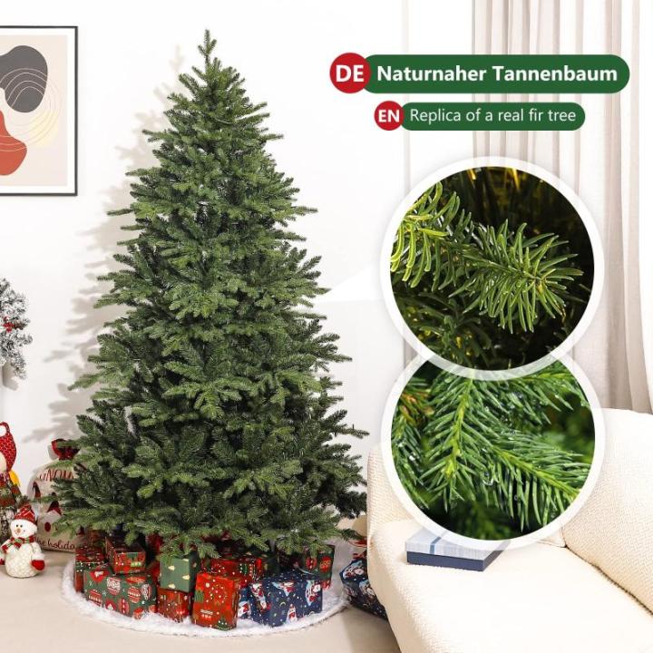 Nordmann-kunstkerstboom met verlichting, led-dennenboom met houten standaard voor kerstdecoratie, van PE en pvc, herbruikbaar, 210 cm