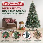 Nordmann-kerstboom met sneeuweffect, dennenappels en rode bessen, automatische dennenboom, kunstkerstboom met metalen standaard, Nordmann-spar, moeilijk ontvlambare kerstboom voor 