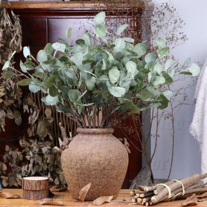 eucalyptus decoratie 2 combinaties simulatie groene eucalyptus laat takken zilveren dollars eucalyptus plant bulk voor bruiloft tuin huis kantoor decoratie (4 stuks)