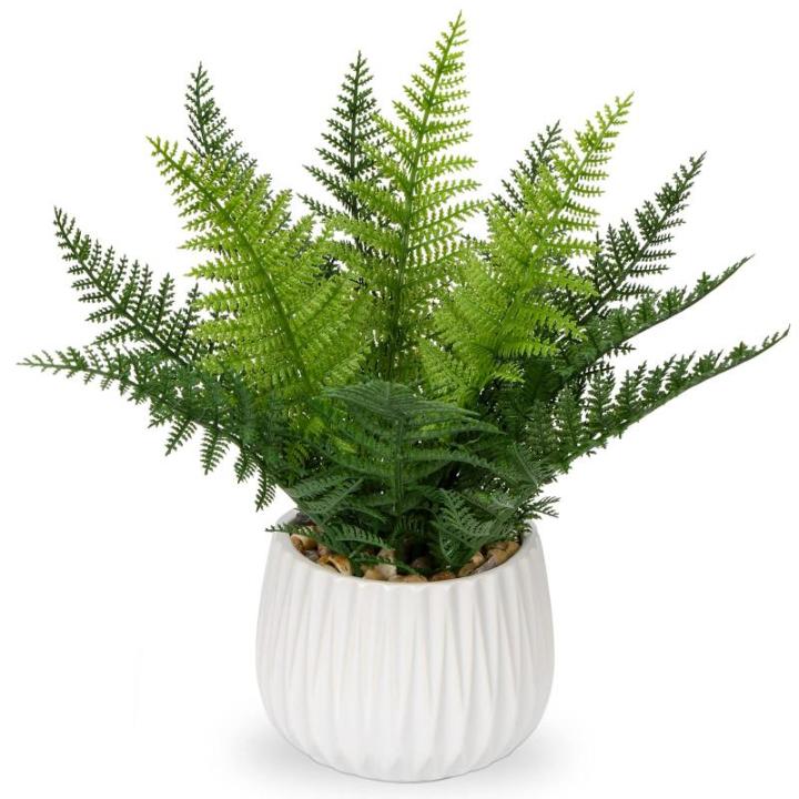 Nepplanten binnen in keramische pot 32 cm kunstmatige Boston varenplant ingemaakte decoratieve kunstmatige plant groen kamerplant faux varenbladeren voor thuiskantoor badkamer slaa