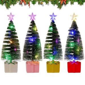 Kleine kerstboom, 4 stuks, mini-kerstboom met ledlicht, miniatuur kerstboom, kunsttafel, mini-dennenboom, decoratie, verlichte kerstboom voor tafeldecoratie