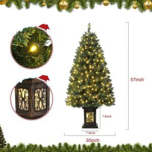 Kunstkerstboom, 145 cm, met 300 verlichting, 8 modi, warm wit, verlichte kerstboom met retro verlichte pot, kerstdecoratie voor familiebijeenkomsten, kantoor en hal
