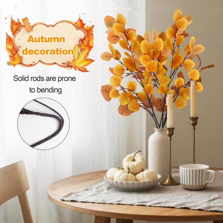 6 eucalyptus decoratieve kunstherfstbladeren takken, kunstbloemen herfstbloemen herfstbloemen kunstbladeren, herfsttakken herfstbladeren decoratieve takken geel voor herfstdecorati