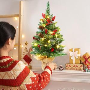 Kerstboom met verlichting, 45 cm, houten lichtketting, kerstboom, mini-kerstboom, kunstkerstboom, kerstdecoratie, tafel, kerstboom, kerstcadeaus