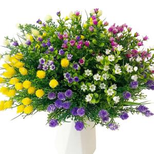 12 bundels kunstmatige nepbloemen buiten, UV-bestendige nepbloemen vervagen geen nepplanten, groen struiken voor tuin, terras, veranda, vensterdoos, buitendecoratie, huis en binnen