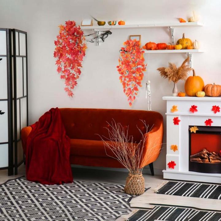 2 stuks kunstmatige hangplanten, 100 cm, herfst, kunstplant, hangende klimop, , plastic planten, kunststof, herfstdecoratie, herfst, bladeren, hangende planten voor buiten en