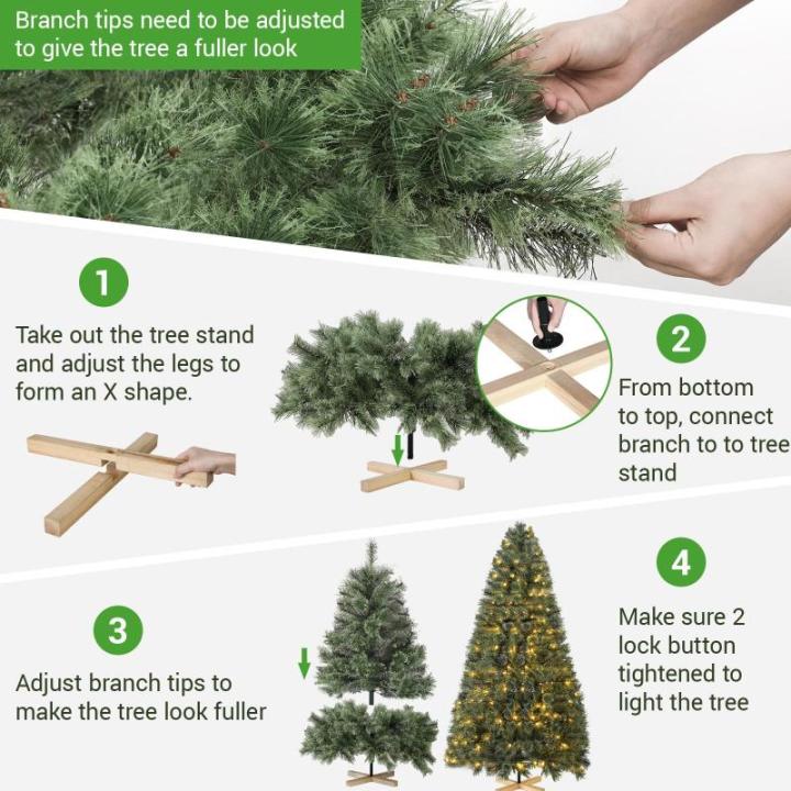Nordmanntanne Kunstkerstboom, Levensechte Voorbehandelde Dennennaalden, Kerstboom met Handgemaakte Houten Standaard, Vakantie Decoratie voor Thuis en Winkel, 200 Warm Witte Lampjes