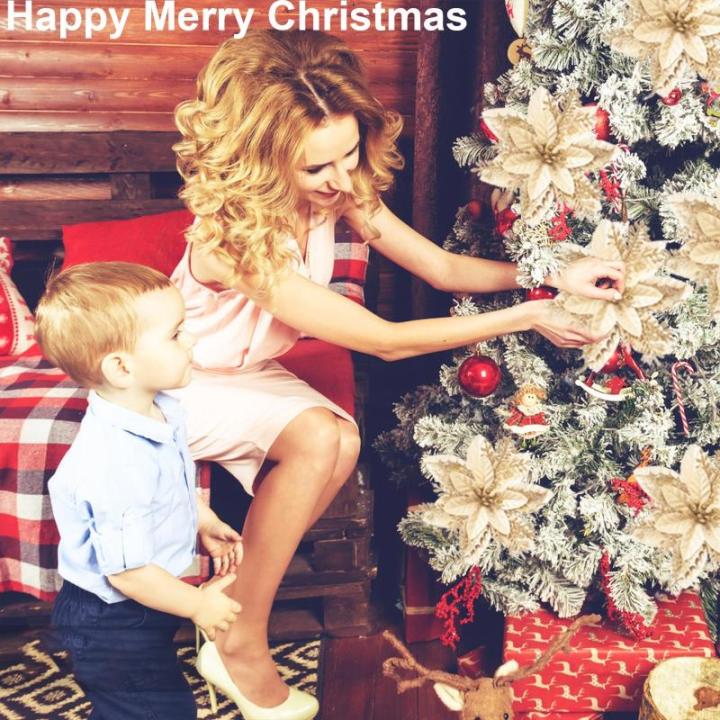 12 Stück Weihnachten Glitzer Weihnachtsstern Gold Künstliche Blumen Deko, Weihnachtsstern Künstliche Blumen mit Clips + Vorbauten, Weihnachtsblumen für Weihnachts Hochzeits Gar