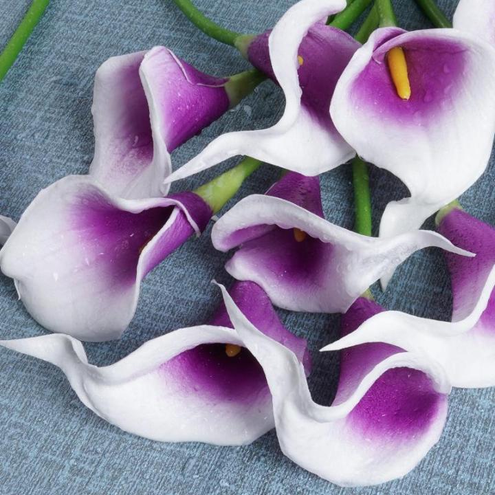 20 stuks , Calla-lelie, voor decoratie, kunstcalla-lelies, paars en wit, boeket, van realistisch latex, , boeket decoratie