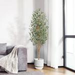 Kunstmatige olijfboom, 180 cm, grote kunstplant met natuurlijke houten stam en vruchten, kunstmatige olijfboom in pot, voor huis, slaapkamer, kantoor, tuin, decoratie (2 stuks)