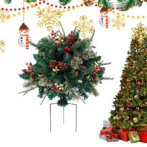 Holiday Planter Decor, Artificial Pine Trees, Realistic Small Christmas Filler, Christmas Urn Filler Planter, Holiday Planter Filler, Easy to Use, Portable for Porch, Driveway, Yar