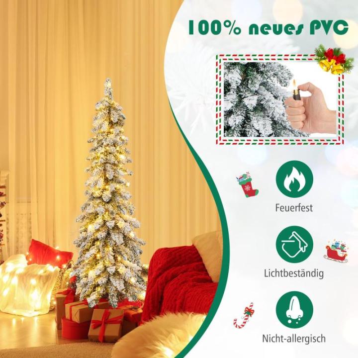 120 cm potlood, kerstboom met sneeuw, leds in warm wit en kleurrijk, 11 lichtmodi, timer, kunstkerstboom met verlichting en metalen standaard, kerstboom voor Kerstmis, wit