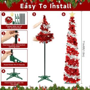 Pop Up Kerstboom, 180 cm, kunstkerstboom met sterkant, opvouwbare versiering, dennenboom met pailletten, decoratieve boom voor kerstdecoratie, binnenruimtes