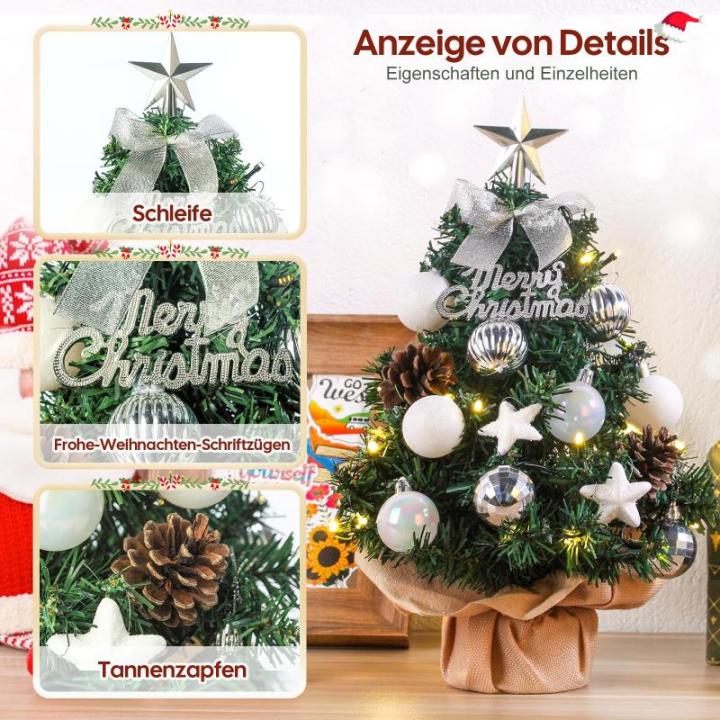 Mini-kerstboom kleine kerstboom met verlichting, led-tafelkerstboom, klein, kunstmatig versierd, voor kerstdecoratie, 40 cm