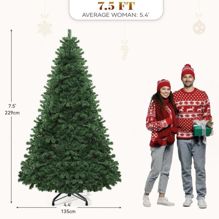 Kunstkerstboom, 230 cm, ca. 1346 takken, natuurgetrouw, dichte takken, dennenboom met klapsysteemframe en metalen standaard, snelle montage voor thuis, kantoor, winkels, 230 x Ø 1