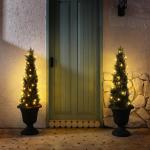 Kunstplant cipres, 120 cm, , ceder in plastic pot, uv-beschermde kunstconiferen met lichtketting op zonne-energie, voor buiten, tuin, hal, balkon (1 stuks)