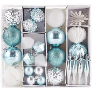 Set van 29 , assortiment, kerstversiering, turkoois, zilverwit, om op te hangen, kunststof, kerstboomversiering, turquoise, wit, zilver