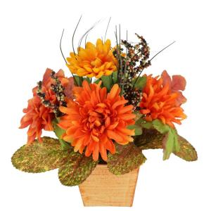 Arrangement dahlia 's, stof, Oranje, 26 x 22 x 20 cm