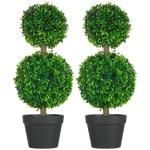 , set van 2 buxusboom, 60 cm kunstplant met dubbele bal, uv-bestendige kamerplant, kunstboom, plantendecoratie voor binnen en buiten, groen