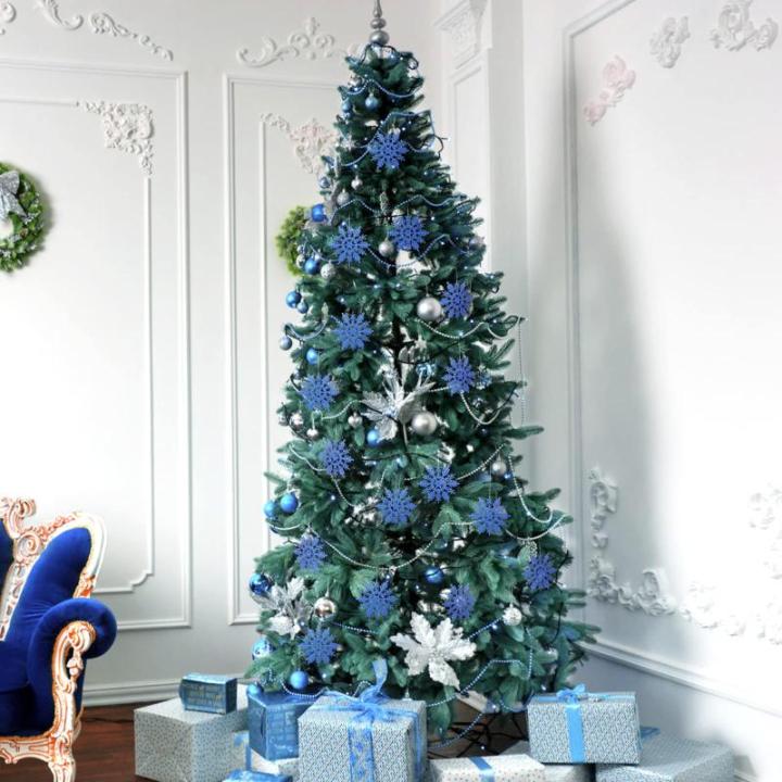 24 x sneeuwvlokken kerstdecoratie voor kerstboom glitter kerstboomversiering, blauw