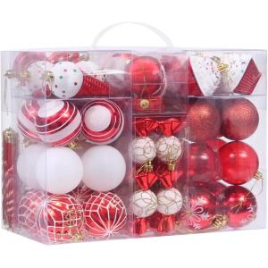 80-pack geassorteerde onbreekbare kerstbalversieringen set decoratieve Hangers met herbruikbaar handgeschenkpakket voor kerstboom
