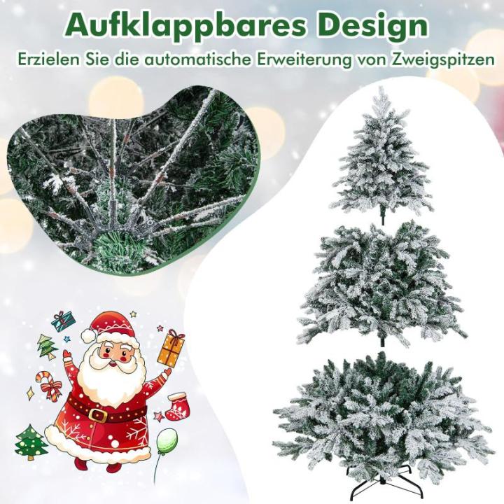 Kunstkerstboom met verlichting, 180 cm, 260 warmwitte leds, dennenboom met sneeuw en metalen standaard, sneeuwbedekt, wit