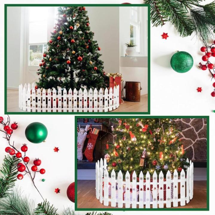 Witte kunststof omheining, 24 stuks, kerstboomomheining, grens van kunststof, kerstboomomheining voor kinderen, wit, kunststof, lattenhek, decoratie, voor Kerstmis, bruiloft, feest