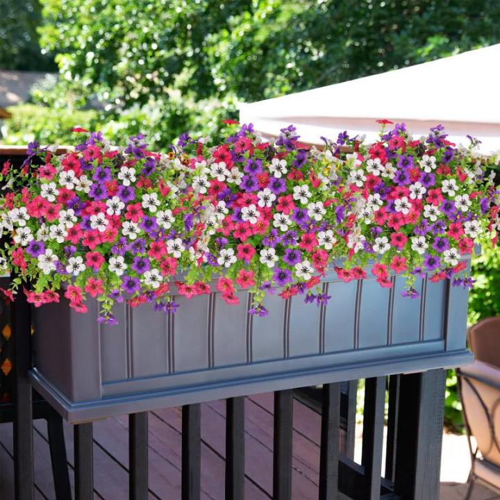 Kunstbloemen, 9 bundels voor buiten, uv-bestendig, namaakbloemen, vervaagt niet, groene kunstplant, tuin, veranda, raam, box, kantoor, struiken, decoreren, gemengde kleuren